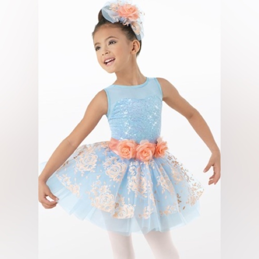 Weissman Sequin Lace Dress With Roses